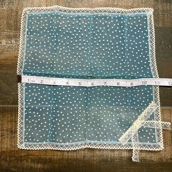 Vintage Blue Polka Dot Lace Handkerchief – “Something Blue” Bridal – 10” - Picture 4 of 5